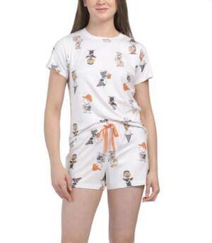 NWT! Peanuts Snoopy Womens {L} 2pc Retro Halloween Sleep Set Pajama Tee & Shorts